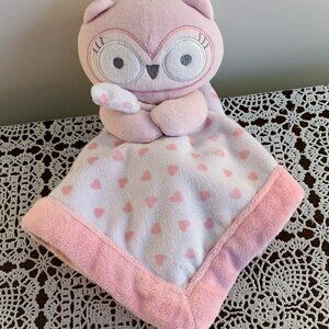 Falls Creek Owl Pink Lovey Security Baby Blanket Soft Soothing 11 Inch Hearts